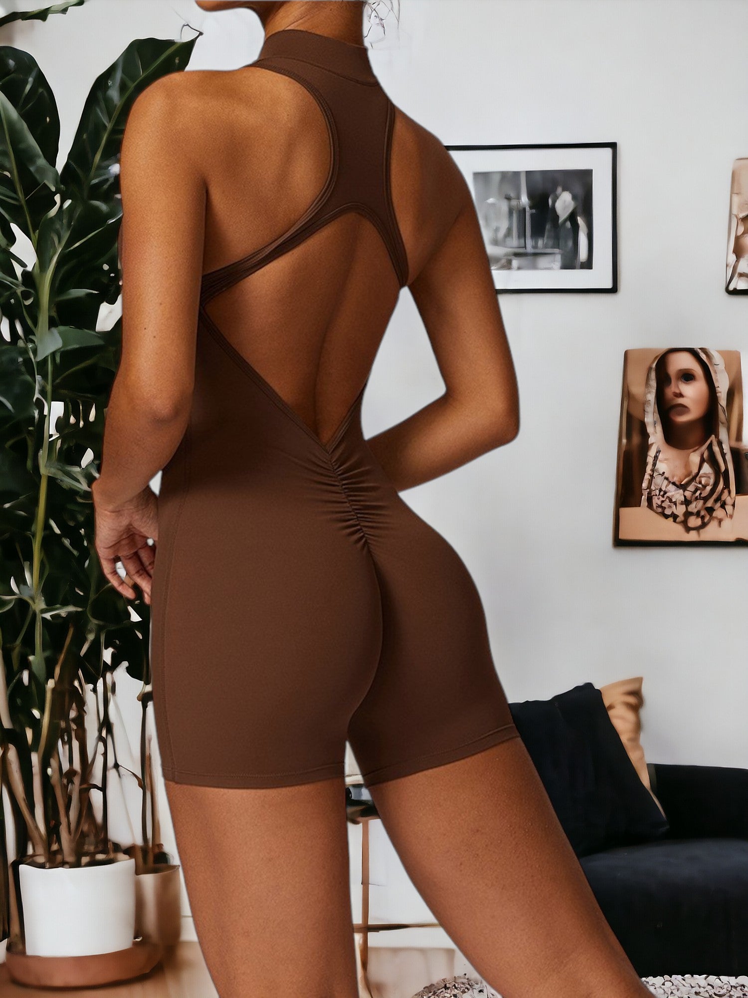 Traje de fitness de una pieza sin mangas con cremallera