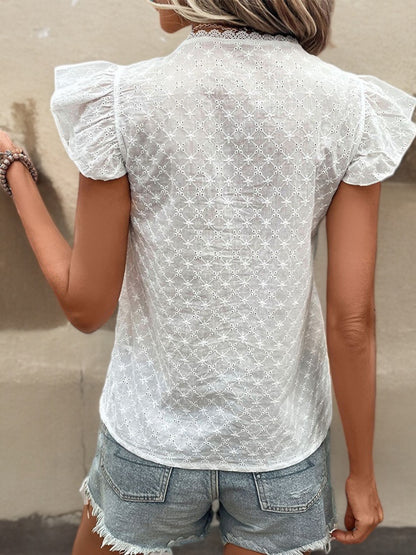 Anna-Kaci Women's Sleeveless Lace Blouse with Ruffle Details