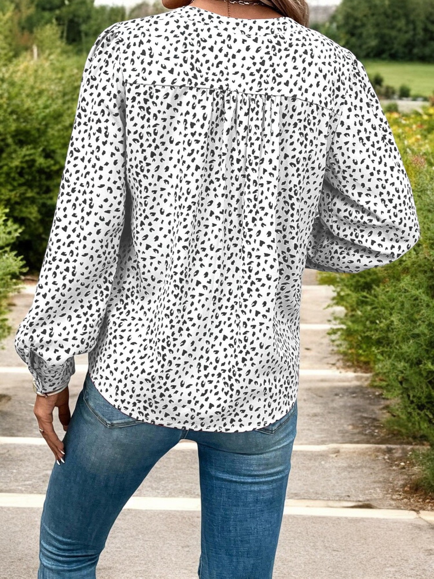 Anna-Kaci Women's Long Sleeve High Neck Blouse with Geometric Print