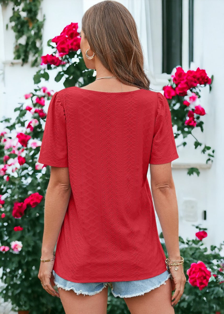 Square Neck Eyelet Top