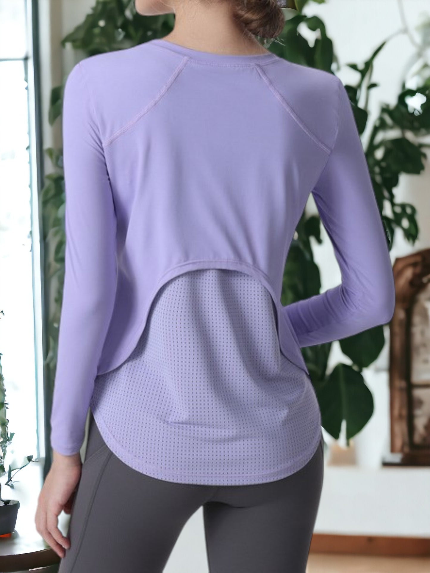 Sudadera de yoga de manga larga, cuello redondo, holgada, ajustada y transpirable