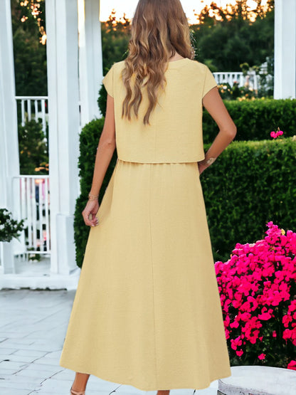 Two Piece Set Casual Short Sleeved Crop Top And Long Skirt