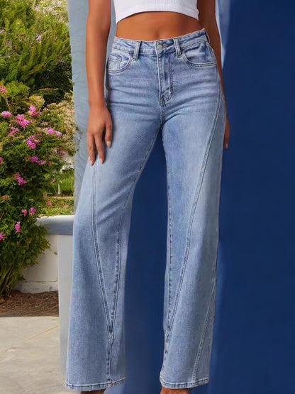 Anna-Kaci Women's High Waist Wide Leg Jeans with Seaming Detail