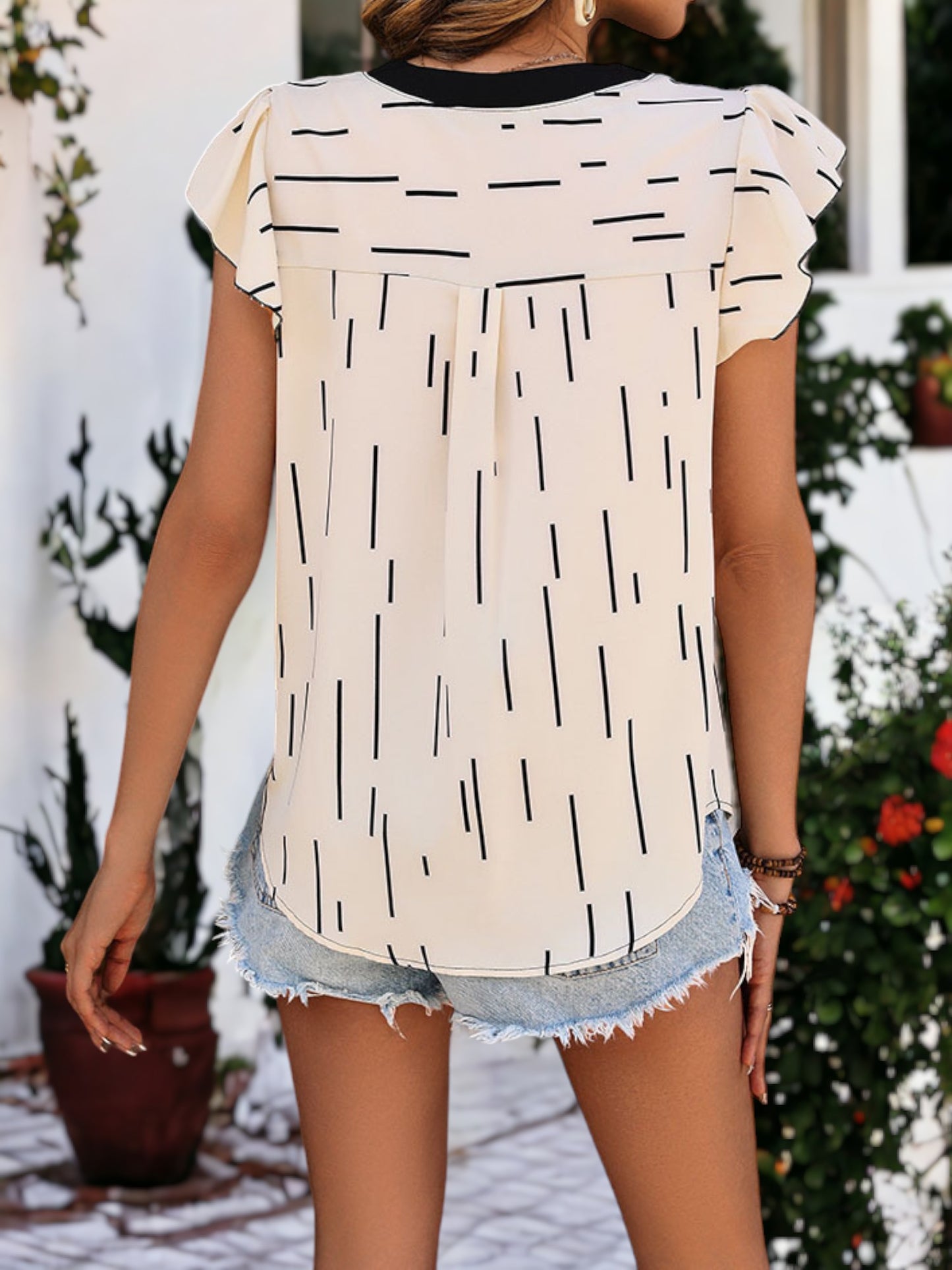 Summer Ruffle Sleeved V-Neck Blouse
