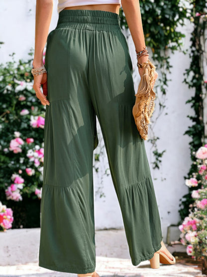 Tie Waist Tiered Wide Leg Pants