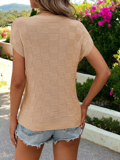 Crewneck Side Pocket Detailed Checker Pattern Textured Pullover Shirt