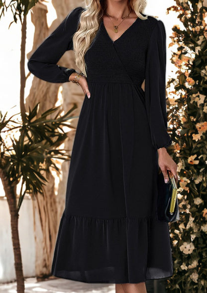 Shirred Surplice Neck Dress