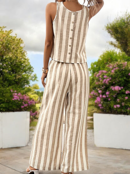 Anna-Kaci Women's Sleeveless Striped Top and Wide-Leg Pants Two-Piece Set