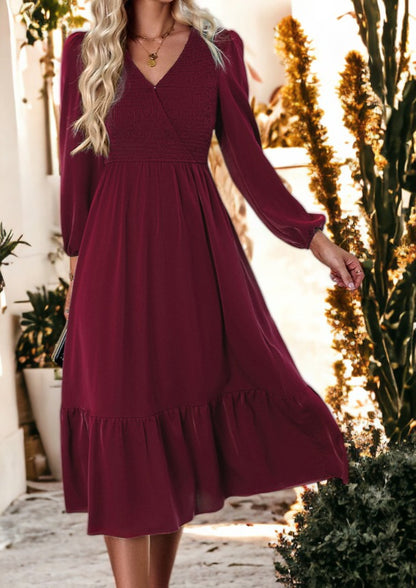 Shirred Surplice Neck Dress