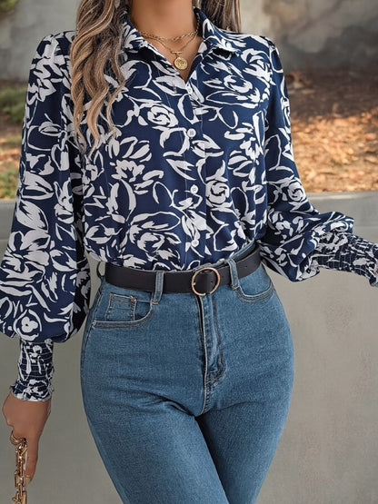 Blusa floral con botones, puños y cuello fruncidos para mujer de Anna-Kaci