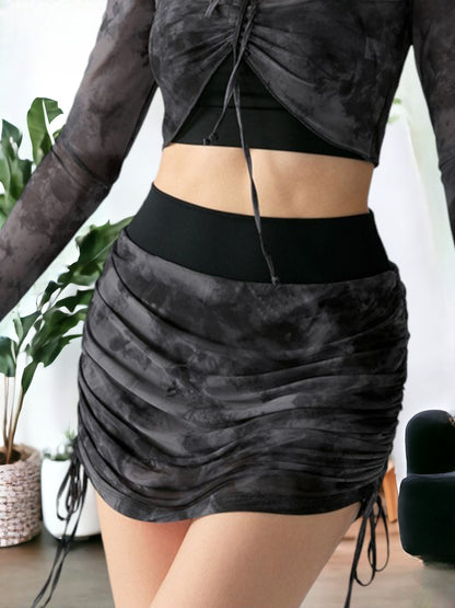 Falda de yoga y fitness de malla fina con cordón estampado