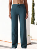 Pantalones de fitness de cintura alta y pierna ancha con cordón