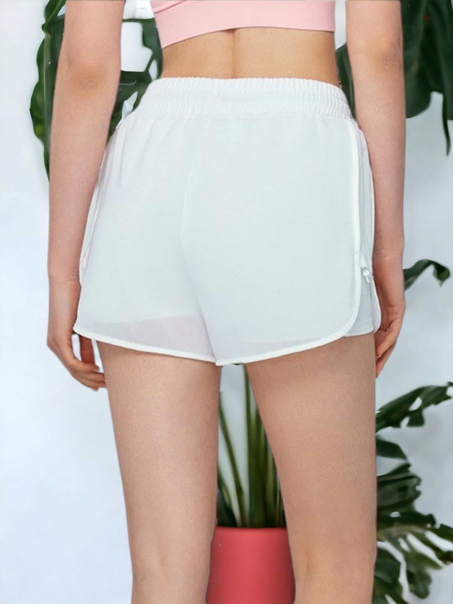 Pantalones cortos deportivos de dos piezas con cintura alta y cordón ajustable