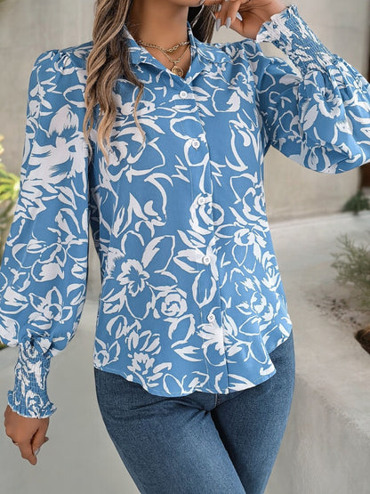Blusa floral con botones, puños y cuello fruncidos para mujer de Anna-Kaci