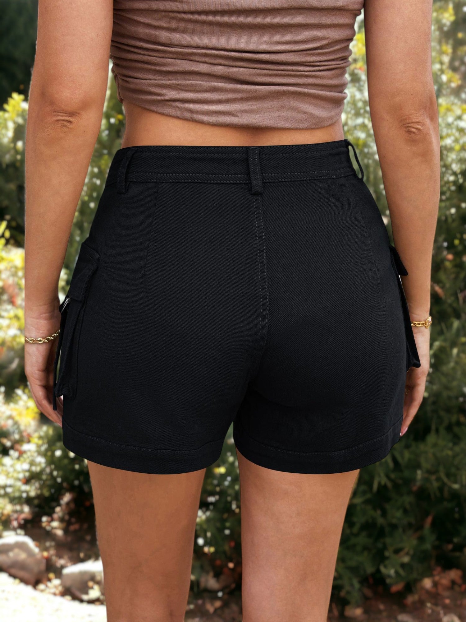 Women's Casual High Waist Side Pockets Detailed Cargo Shorts