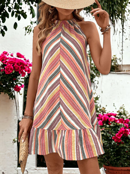 Striped Round Neck Sleeveless Mini Dress