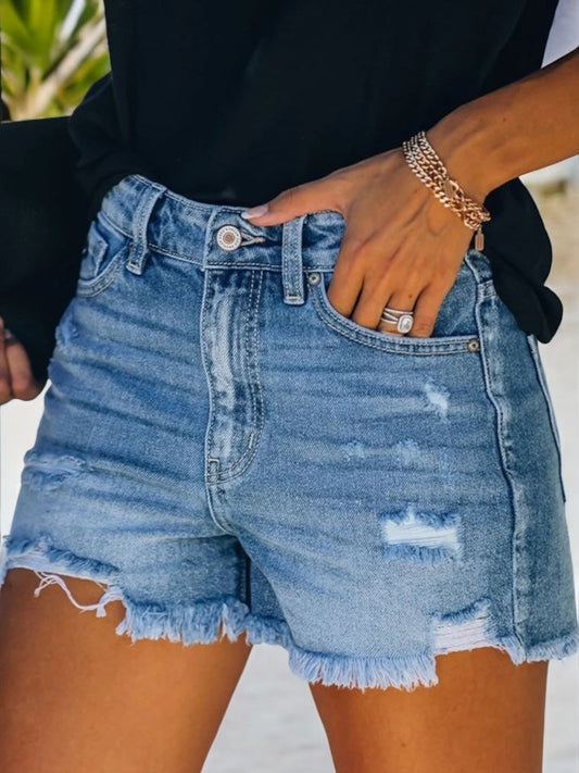 Anna-Kaci Women's Distressed Denim Shorts with Frayed Hem and Classic Five-Pocket Design