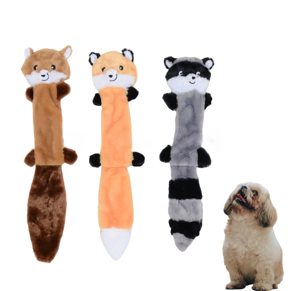 Alilang Dog Squeaky Plush Toy Set of 3 Raccoons Unstuffed Interactive Dog Toys for Small to Medium Dogs