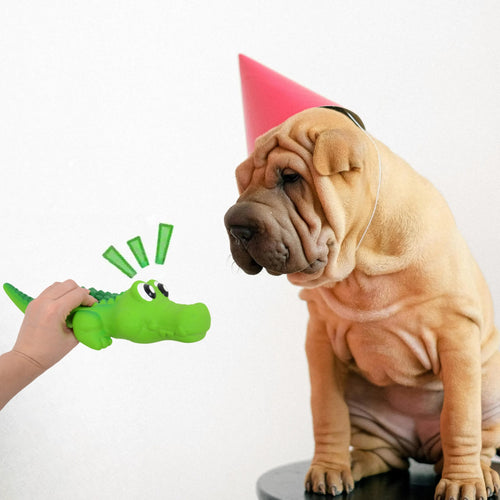 Alilang Squeaky Alligator Dog Toy for Interactive Play - Durable Rubber with Fun Sound, Helps with Teething and Dental Health