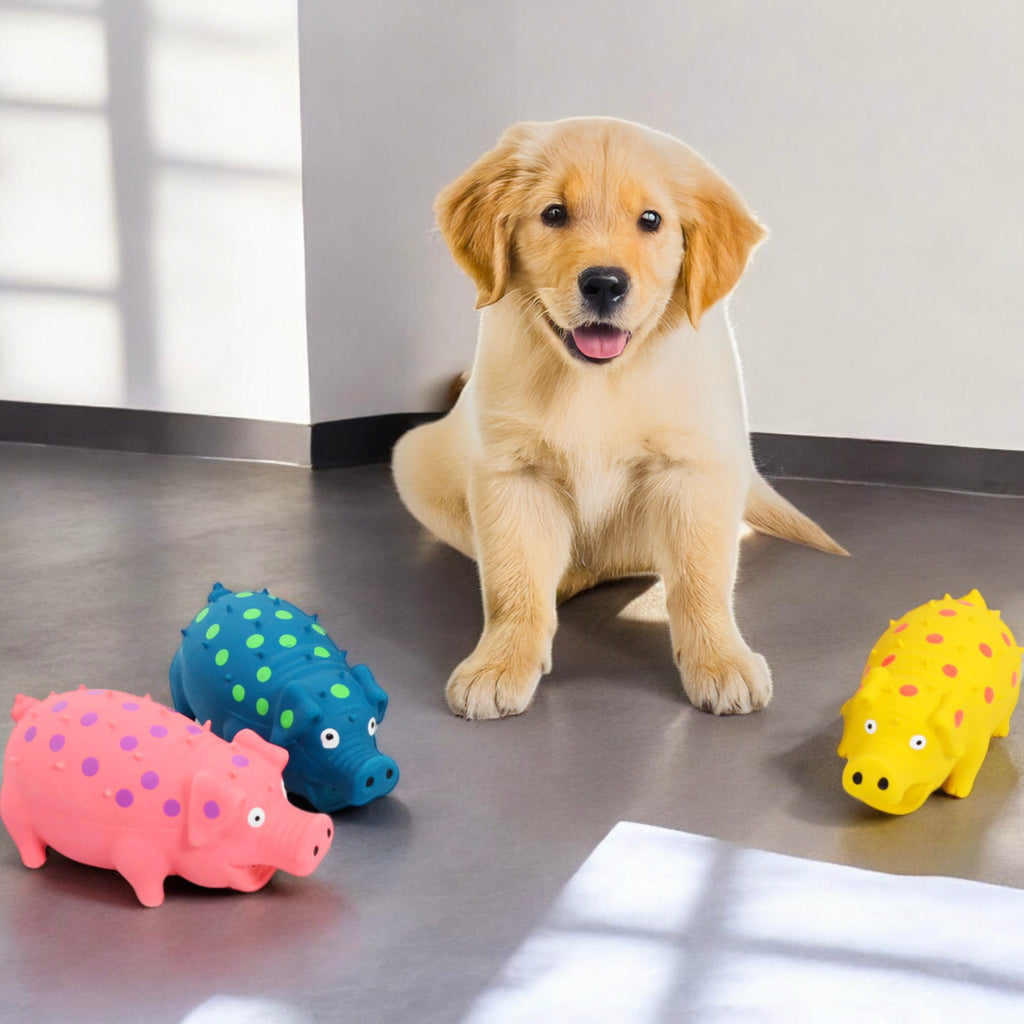Alilang Colorful Squeaky Pig Dog Toys - Soft Rubber Animal Chew Toys for Interactive Play, Durable and Fun for Small to Medium Dogs