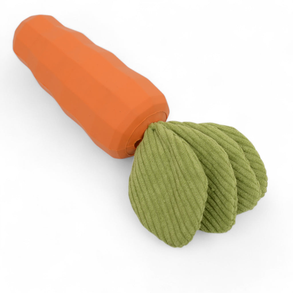 Alilang Interactive Squeaky Carrot Dog Toy Natural Rubber Durable Chew Toy with Crinkle Fabric for Playtime Fun