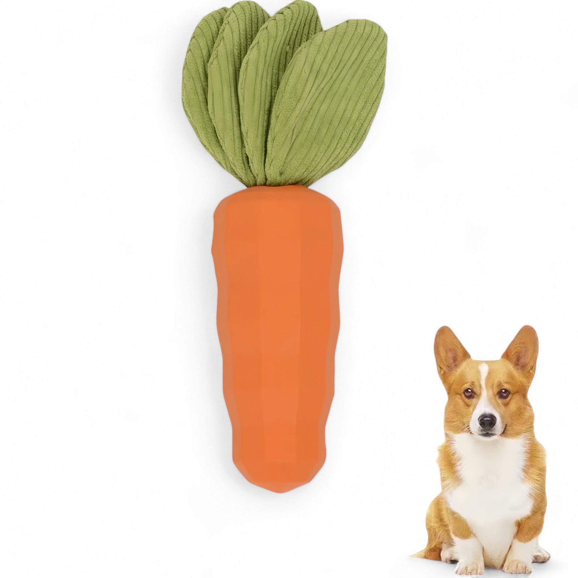 Alilang Interactive Squeaky Carrot Dog Toy Natural Rubber Durable Chew Toy with Crinkle Fabric for Playtime Fun