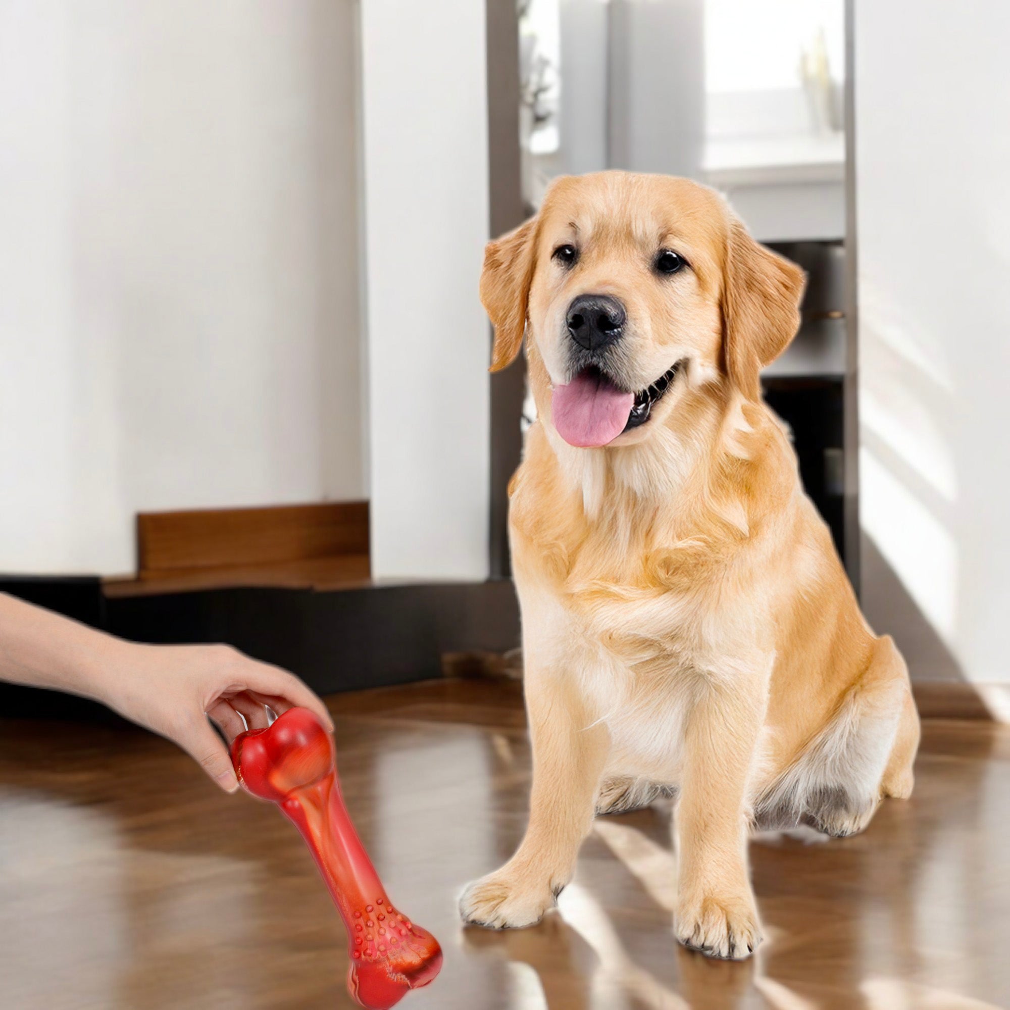 Alilang Interactive Dog Chew Bone Squeaker Natural Rubber Durable Design for Medium and Large Dogs