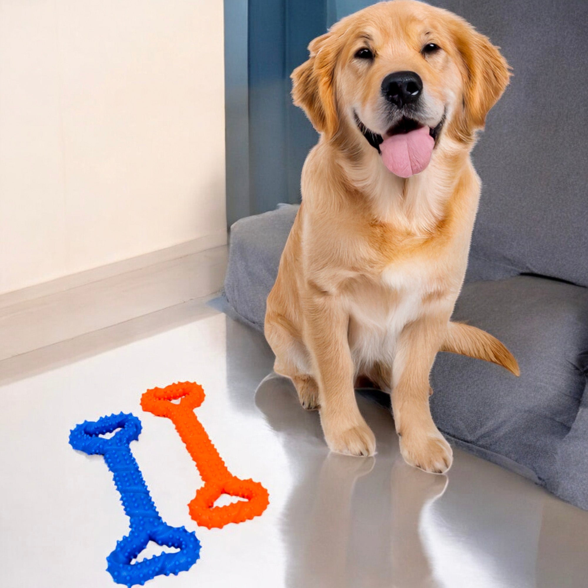 Alilang Durable Textured Chew Toy for Dogs with Double Handle Design TPR Material for Active Play and Dental Health