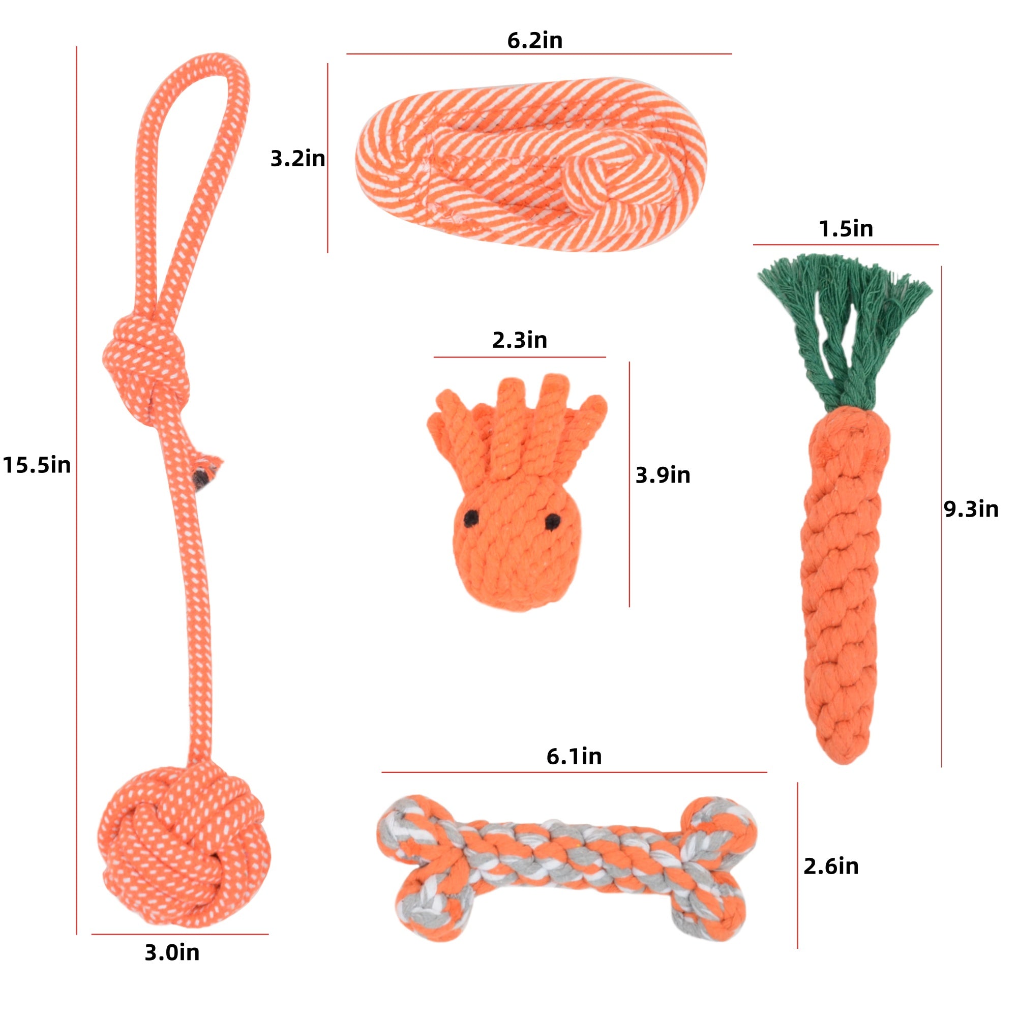 Dog Rope Toy Set Five Durable Chew Toys with Carrot Octopus Bone and Ball Designs for Small to Medium Dogs, 5 Pack