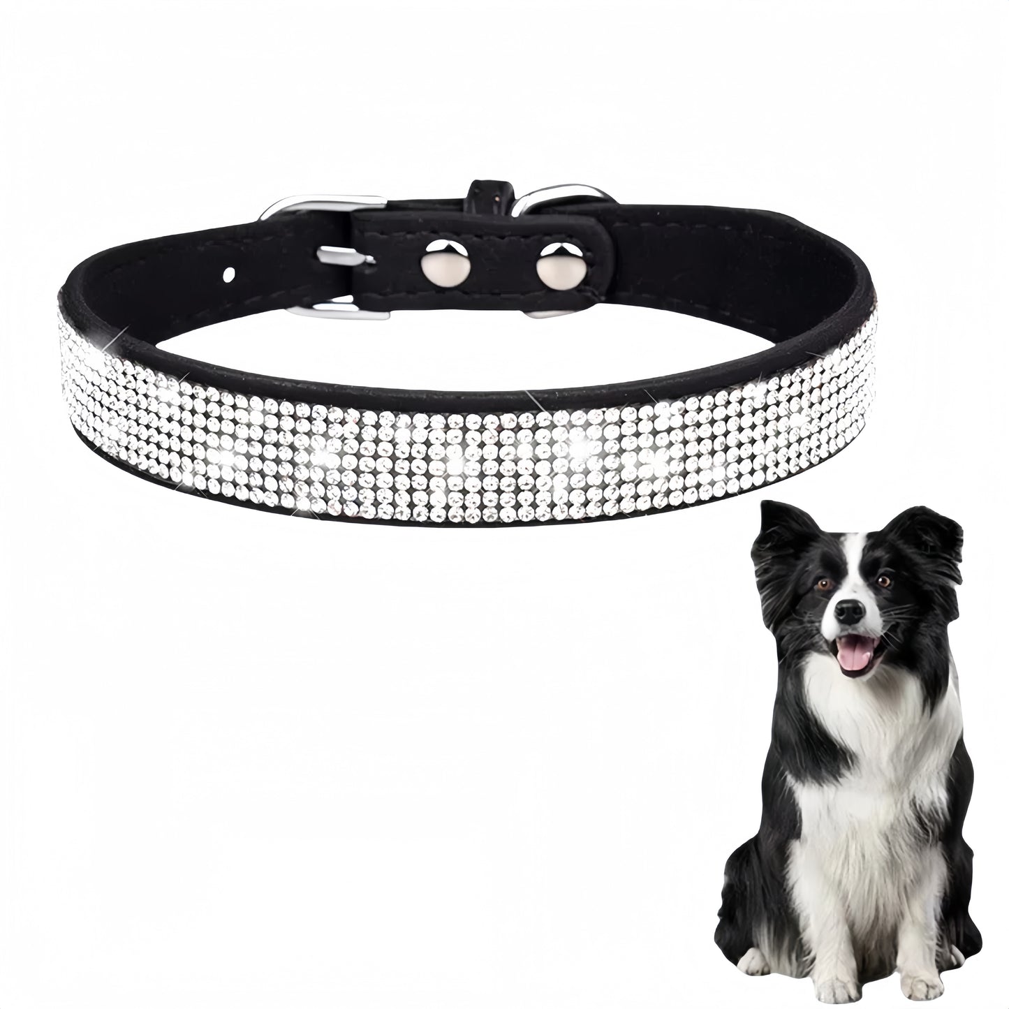 Alilang Sparkling Rhinestone Soft Faux Leather Material Adjustable Dog Collar