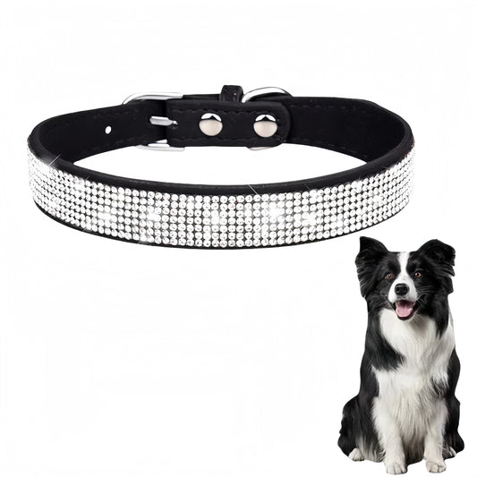 Alilang Sparkling Rhinestone Soft Faux Leather Material Adjustable Dog Collar