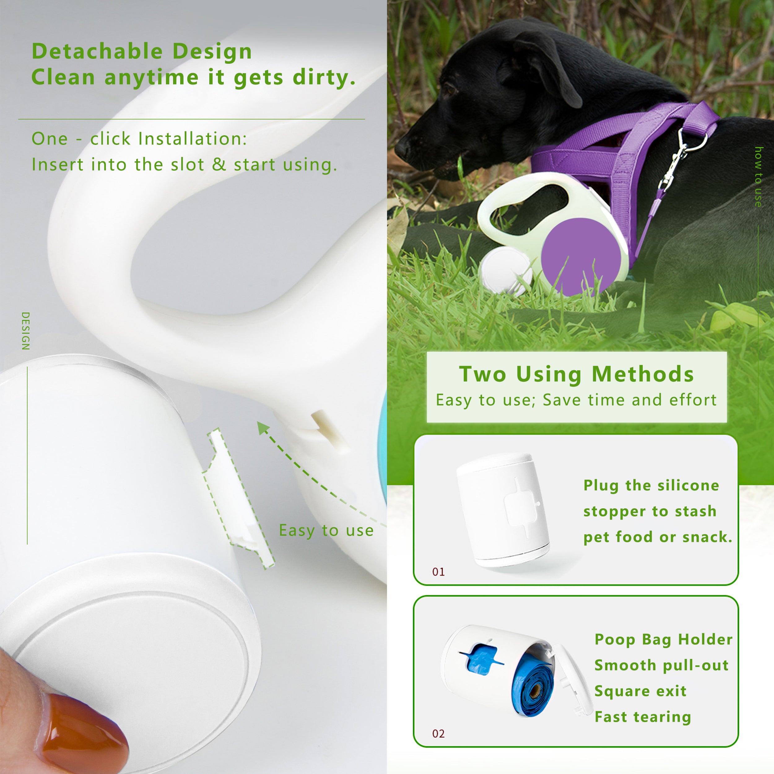 Anna-Kaci Automatic Retractable Dog Leash with Waste Bag Holder 10ft Pet Training Leash for Small Medium Dogs
