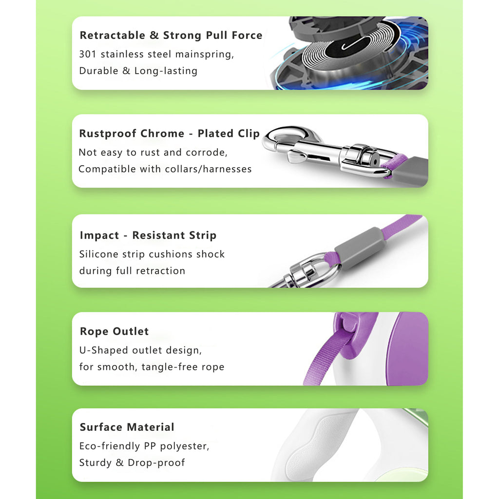 Anna-Kaci Automatic Retractable Dog Leash with Waste Bag Holder 10ft Pet Training Leash for Small Medium Dogs
