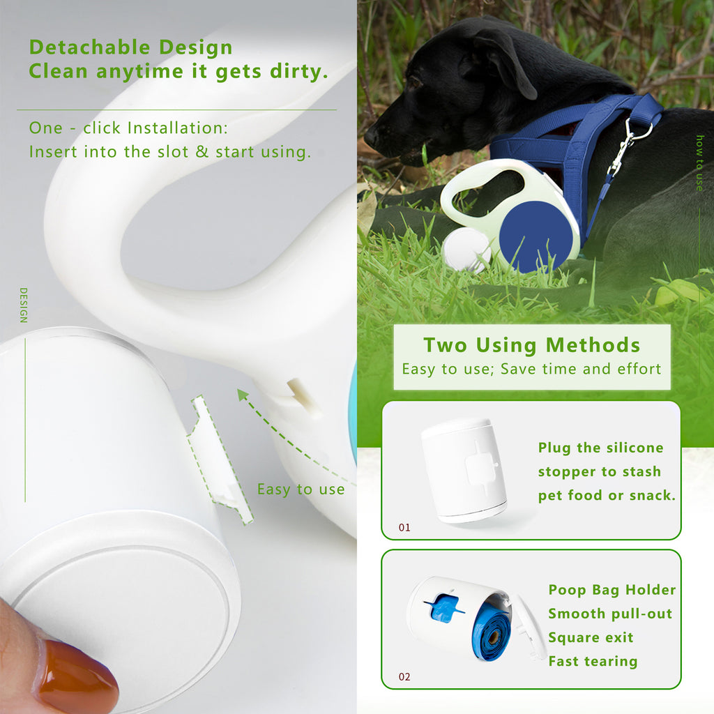 Anna-Kaci Automatic Retractable Dog Leash with Waste Bag Holder 10ft Pet Training Leash for Small Medium Dogs