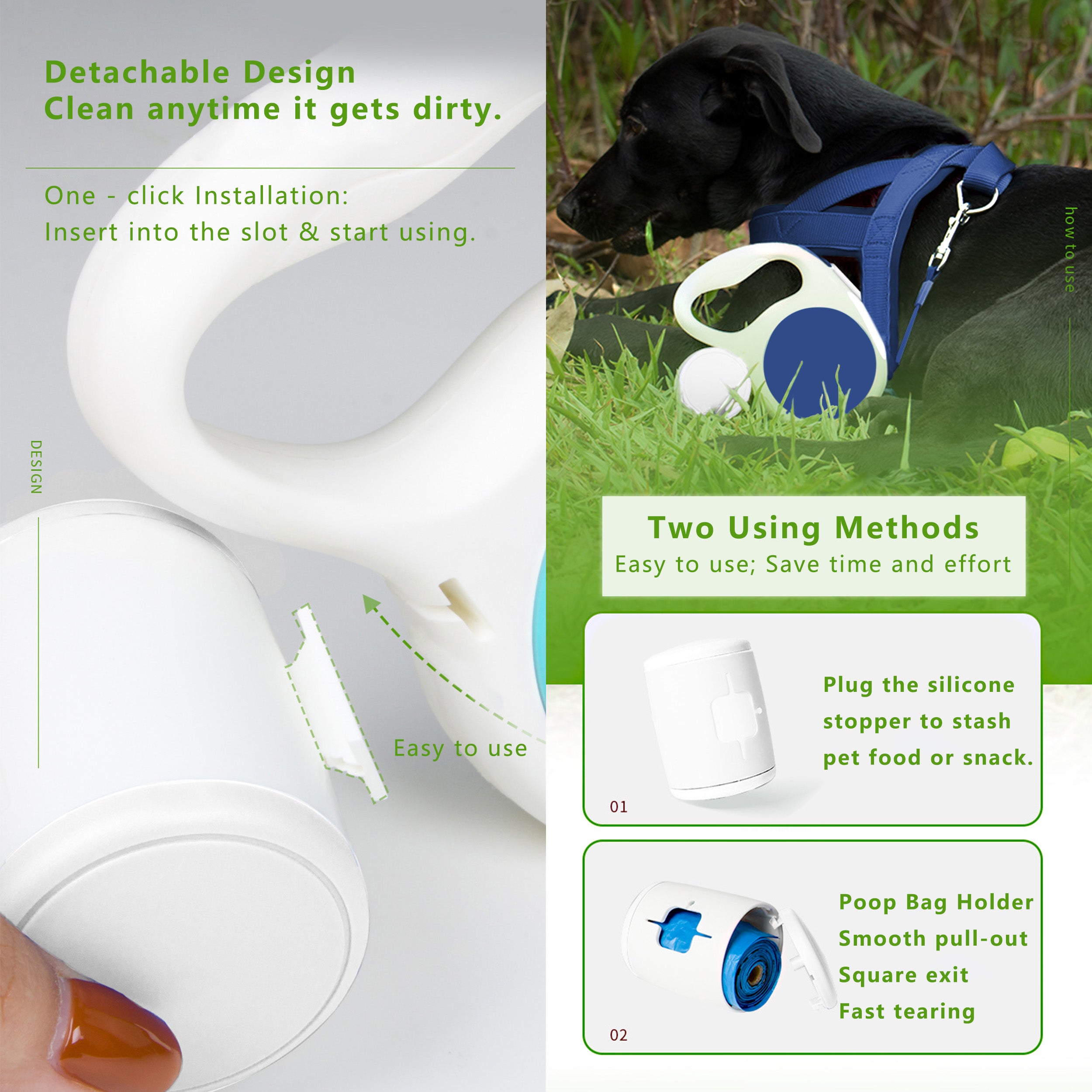 Anna-Kaci Automatic Retractable Dog Leash with Waste Bag Holder 10ft Pet Training Leash for Small Medium Dogs