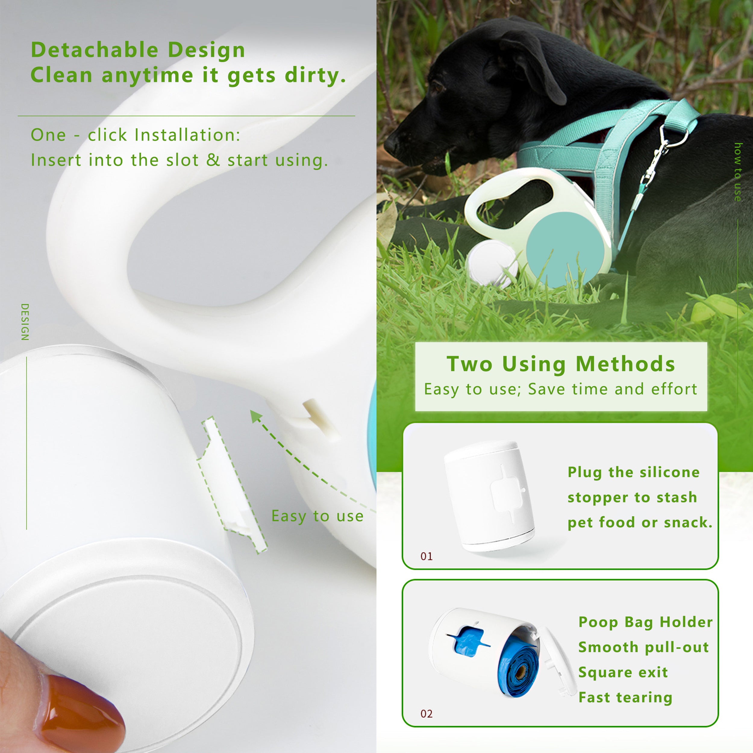 Anna-Kaci Automatic Retractable Dog Leash with Waste Bag Holder 10ft Pet Training Leash for Small Medium Dogs