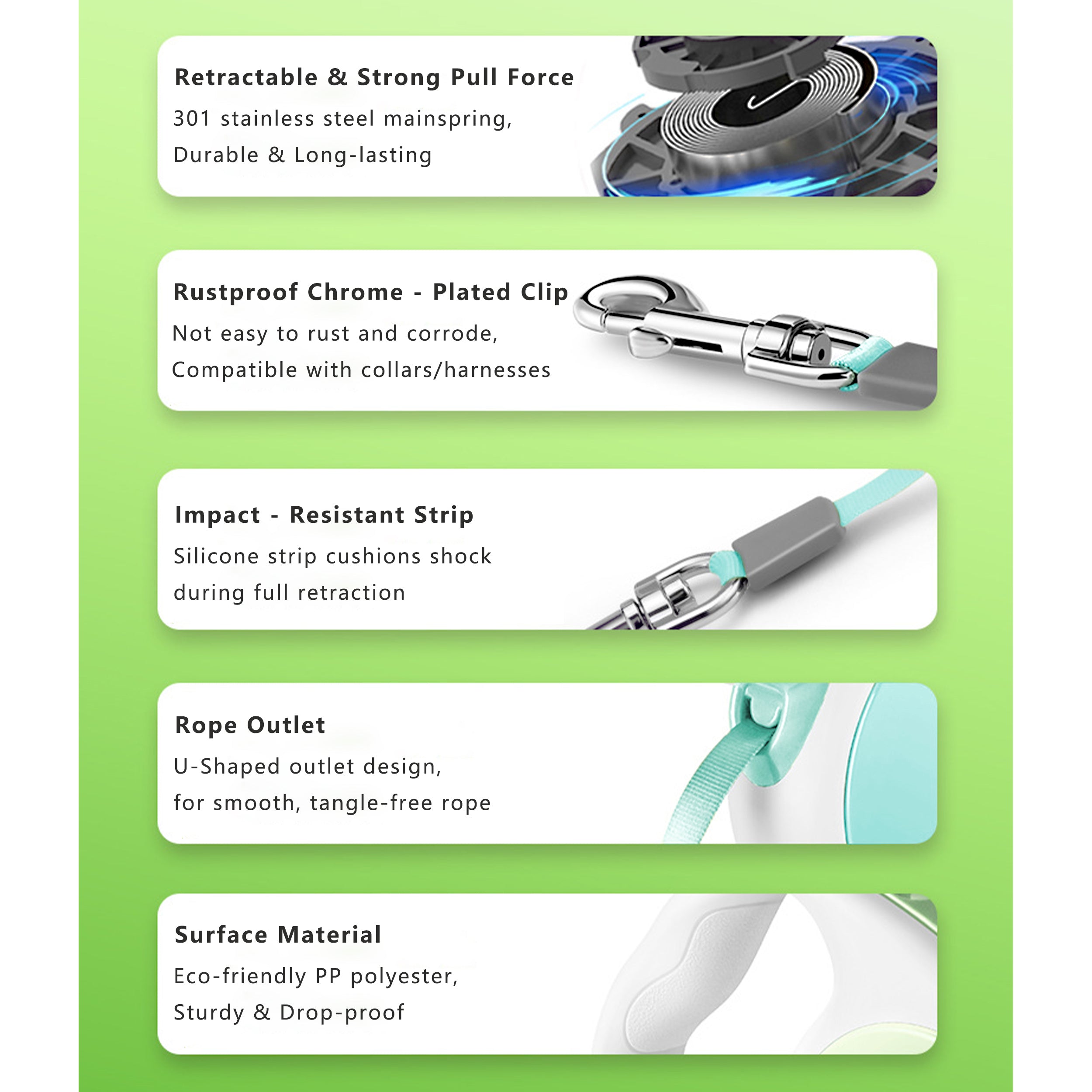 Anna-Kaci Automatic Retractable Dog Leash with Waste Bag Holder 10ft Pet Training Leash for Small Medium Dogs