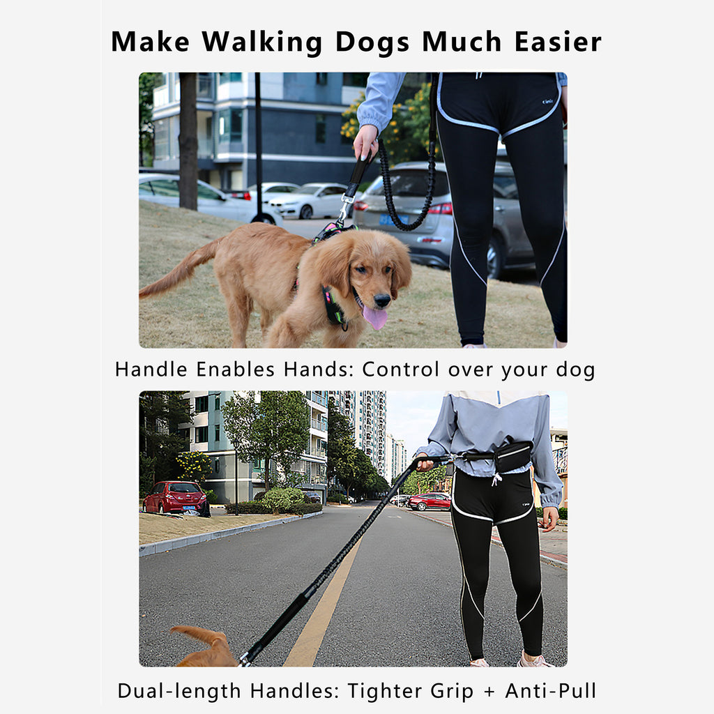 Anna-Kaci Hands Free Dog Leash Adjustable Reflective Running Belt Bag for Walking Jogging with Medium Large Dogs