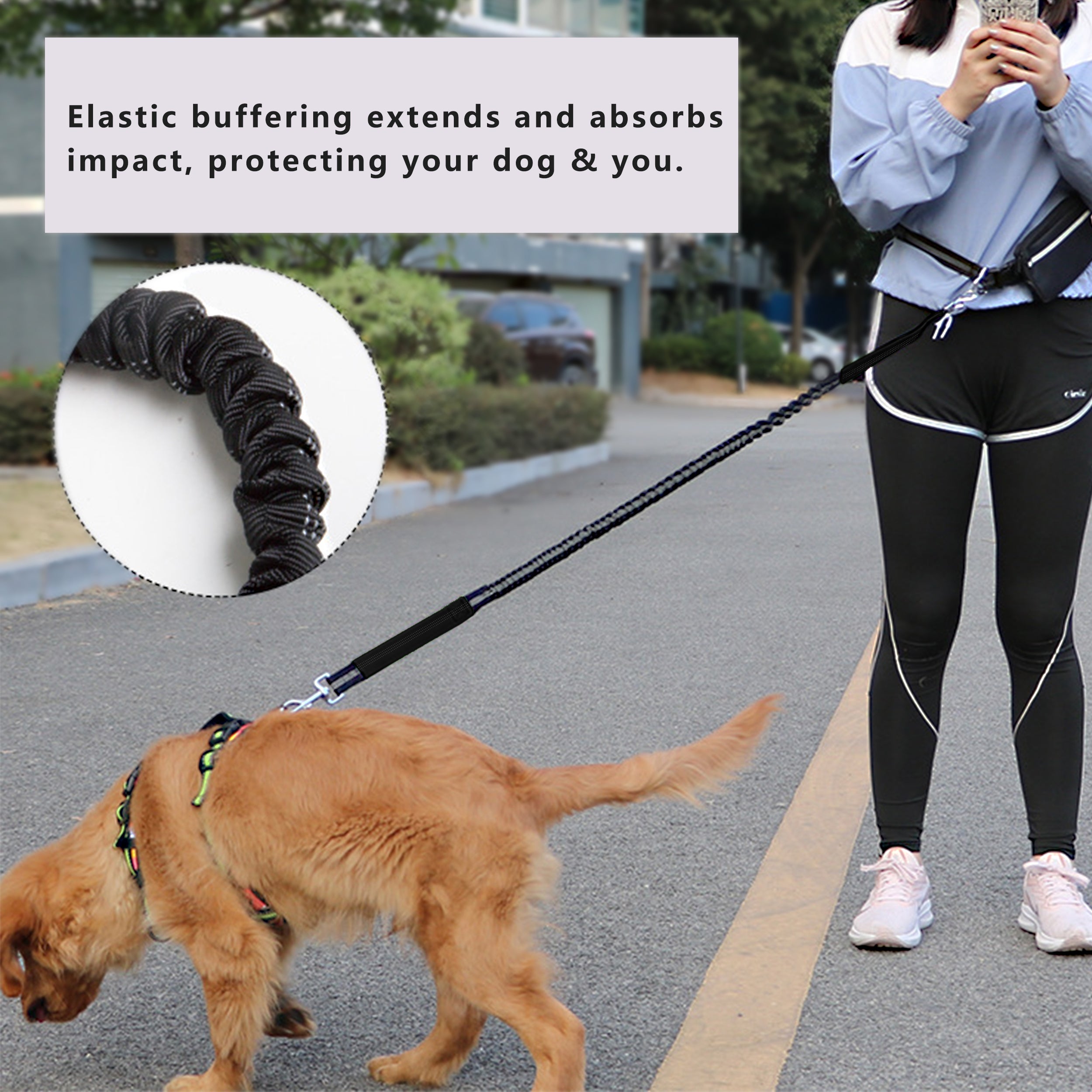 Anna-Kaci Hands Free Dog Leash Adjustable Reflective Running Belt Bag for Walking Jogging with Medium Large Dogs