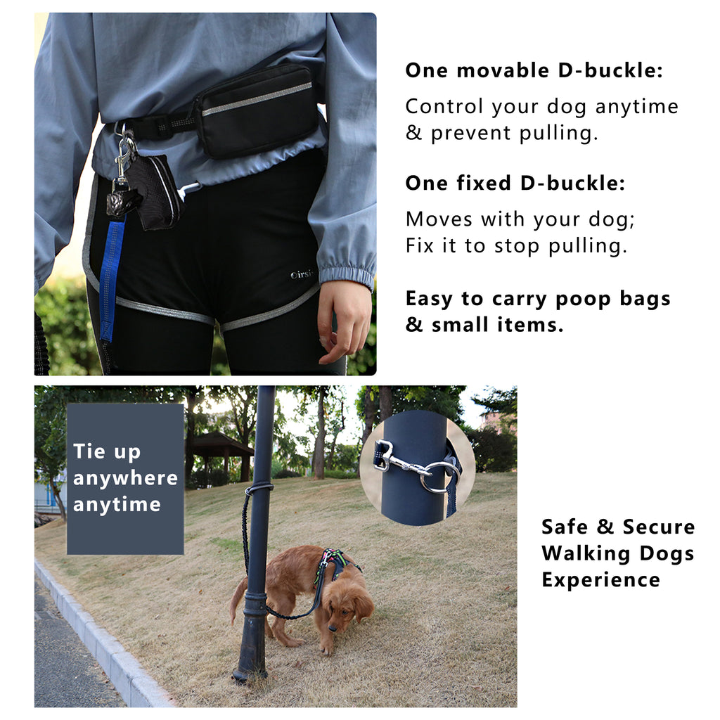 Anna-Kaci Hands Free Dog Leash Adjustable Reflective Running Belt Bag for Walking Jogging with Medium Large Dogs