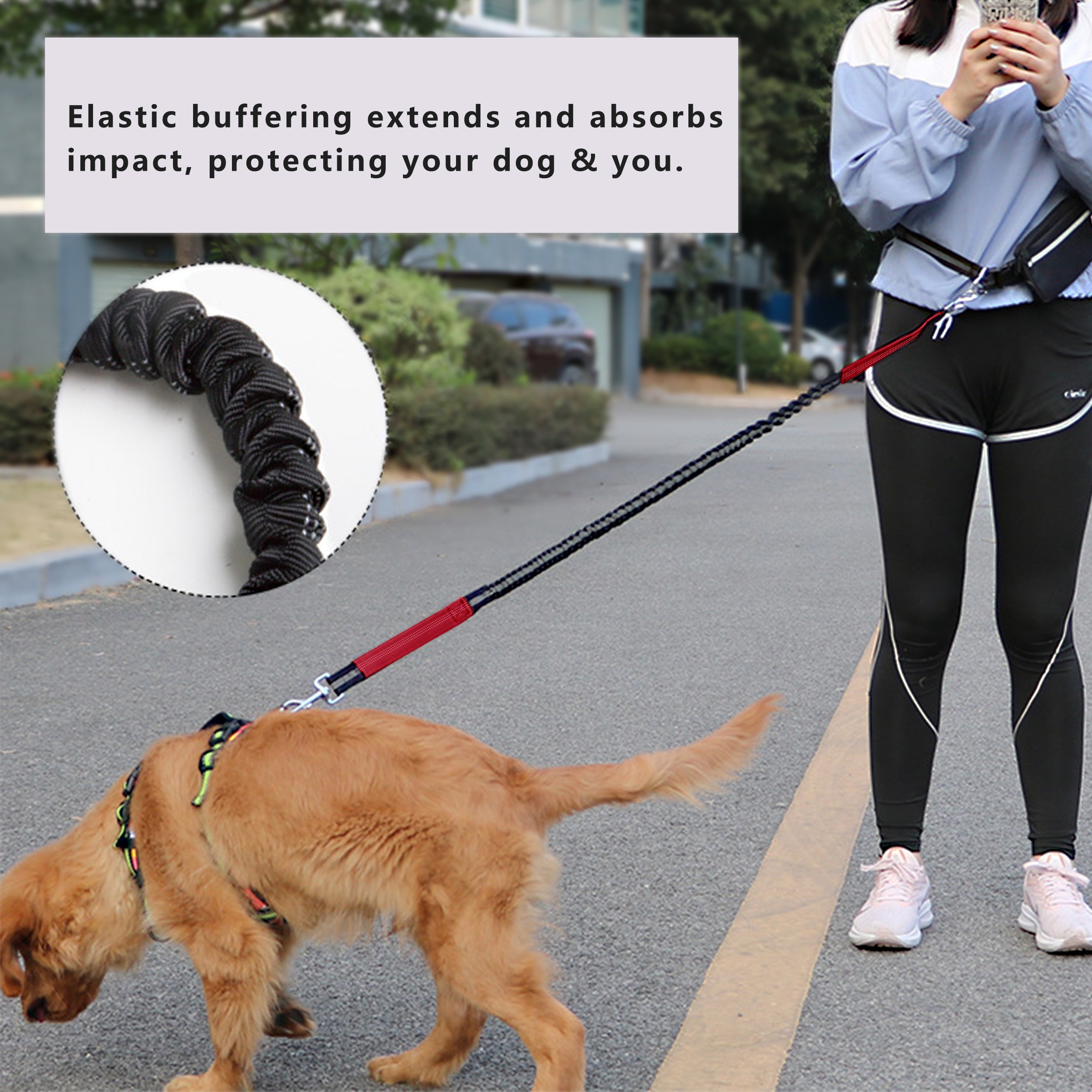 Anna-Kaci Hands Free Dog Leash Adjustable Reflective Running Belt Bag for Walking Jogging with Medium Large Dogs