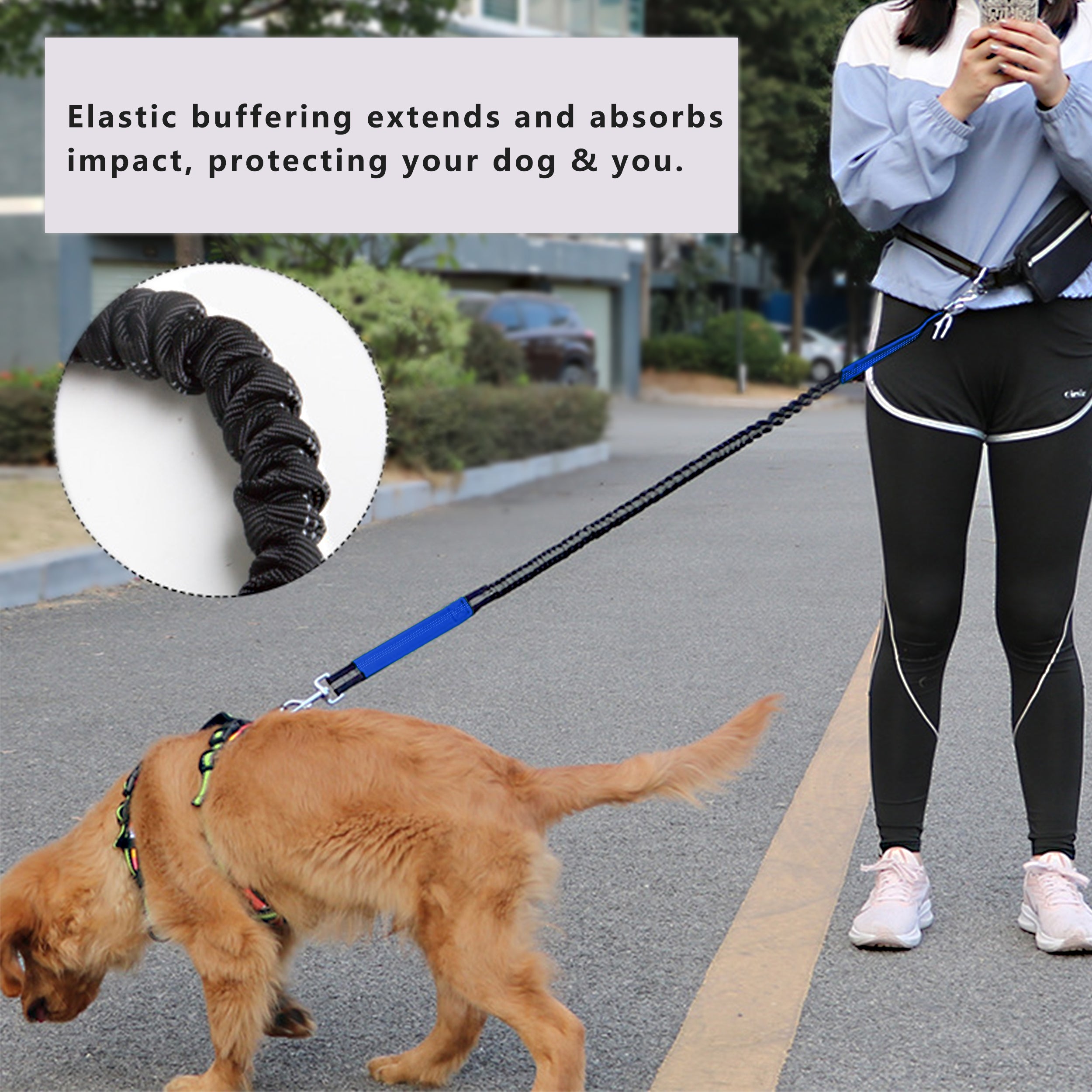 Anna-Kaci Hands Free Dog Leash Adjustable Reflective Running Belt Bag for Walking Jogging with Medium Large Dogs