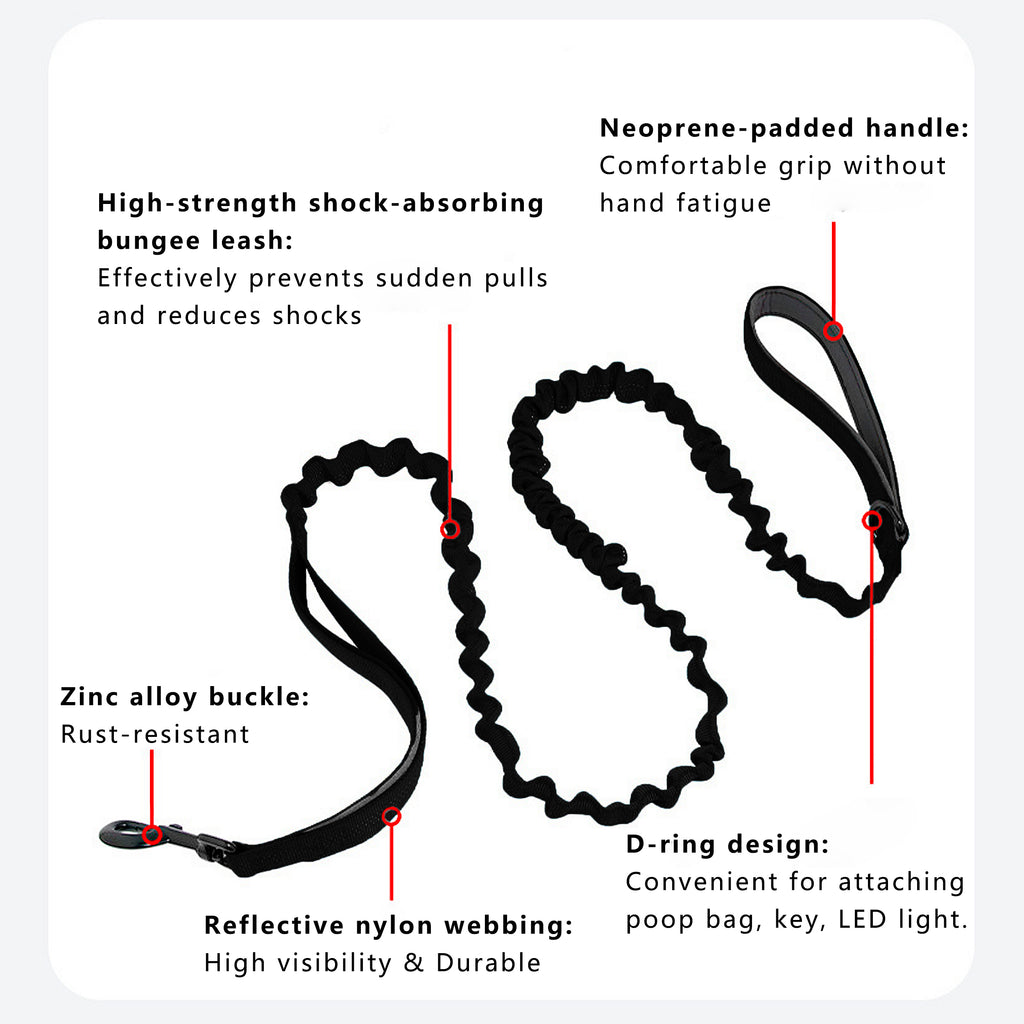 Anna-Kaci Dog Leash Reflective Comfort Dual Handle Elastic Pet Training Leash