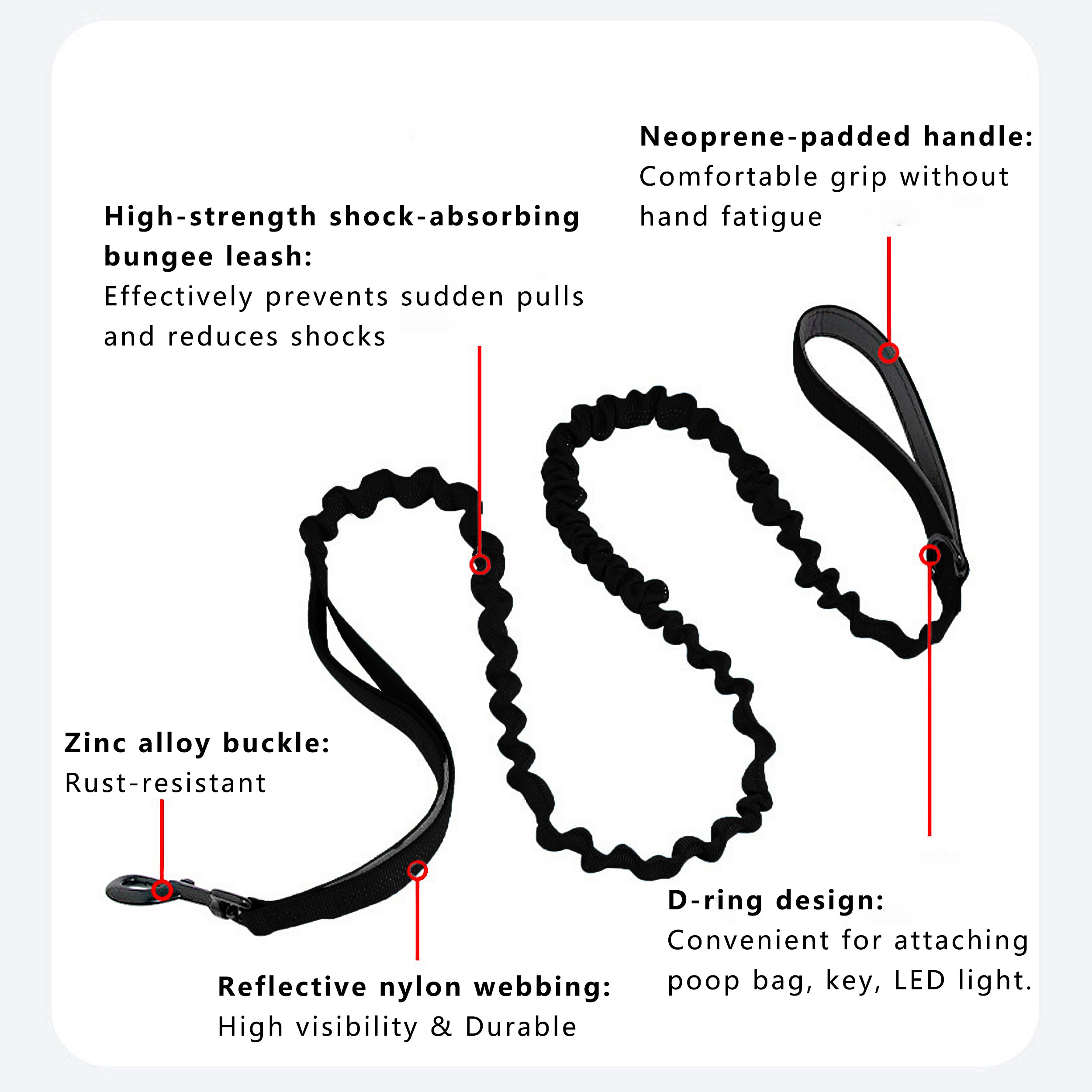 Anna-Kaci Dog Leash Reflective Comfort Dual Handle Elastic Pet Training Leash