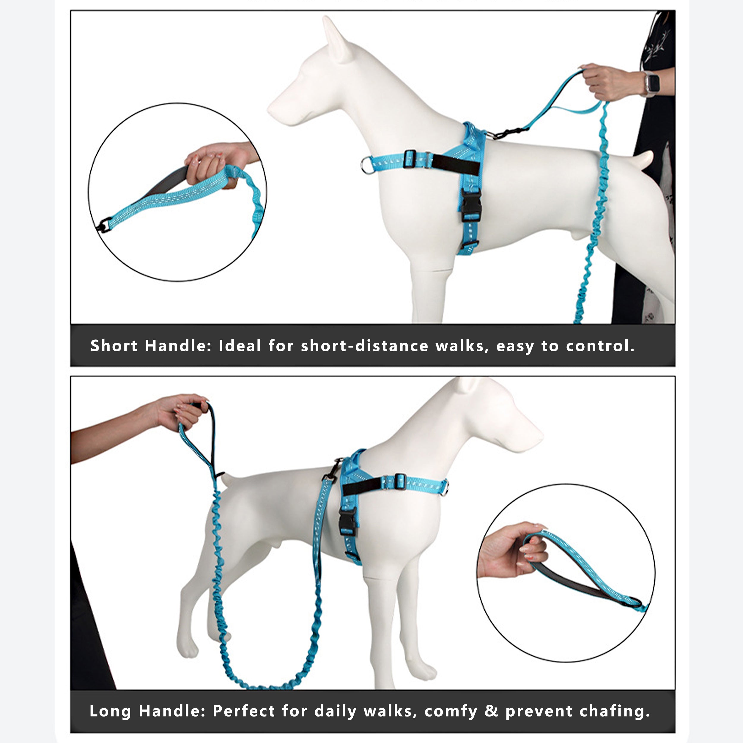 Anna-Kaci Dog Leash Reflective Comfort Dual Handle Elastic Pet Training Leash