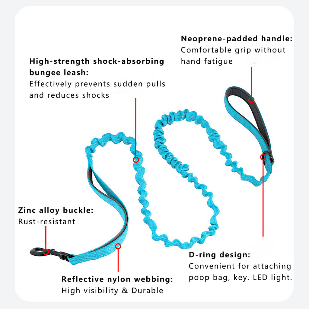 Anna-Kaci Dog Leash Reflective Comfort Dual Handle Elastic Pet Training Leash