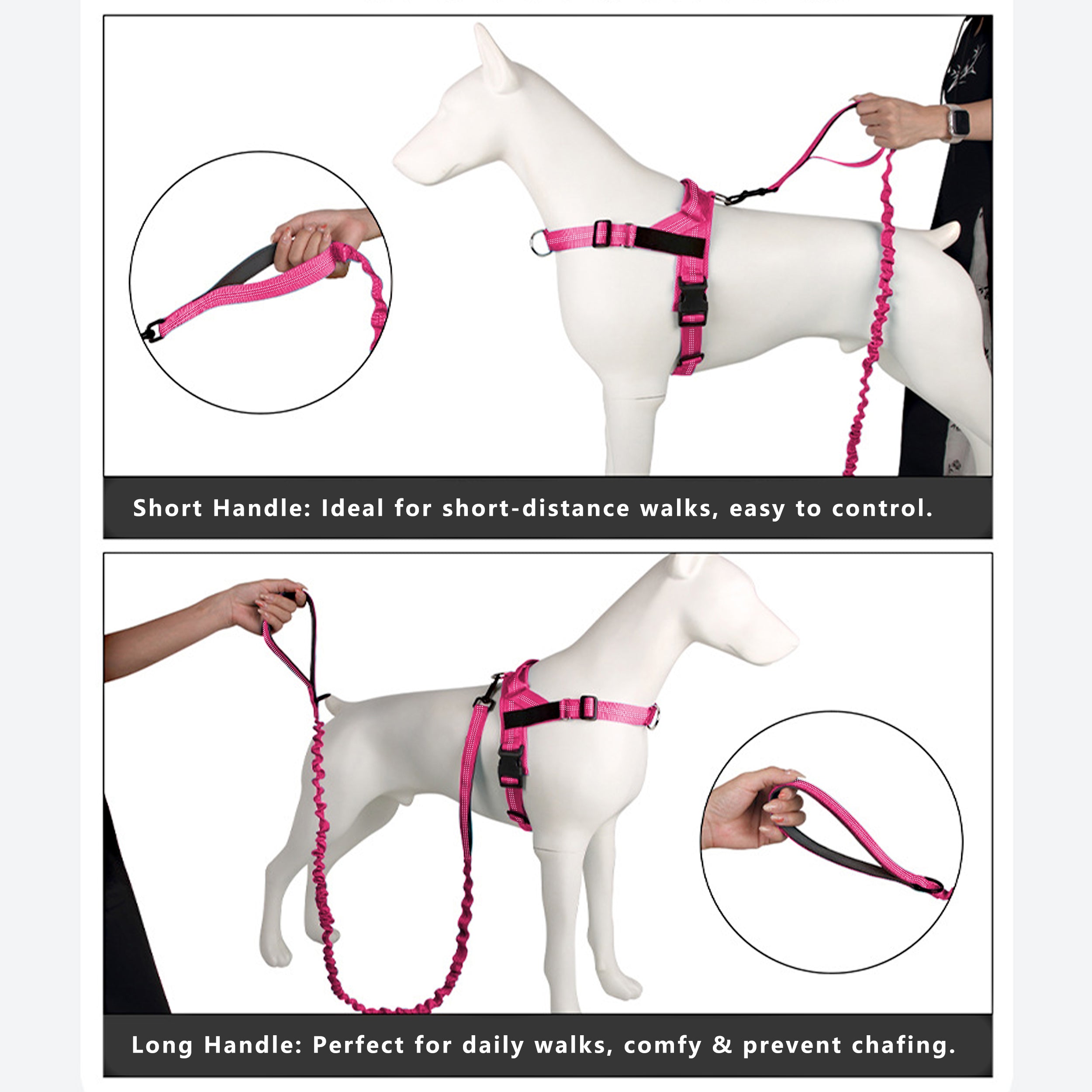 Anna-Kaci Dog Leash Reflective Comfort Dual Handle Elastic Pet Training Leash