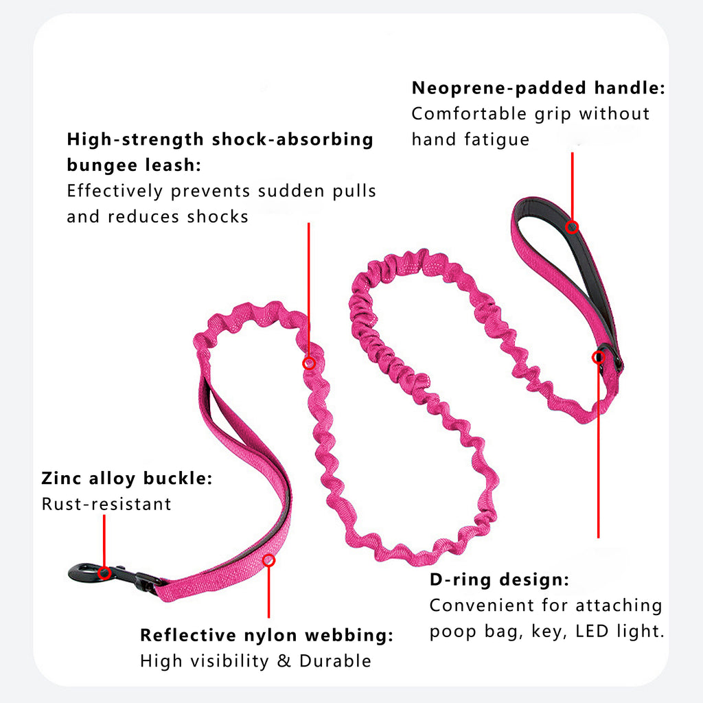 Anna-Kaci Dog Leash Reflective Comfort Dual Handle Elastic Pet Training Leash