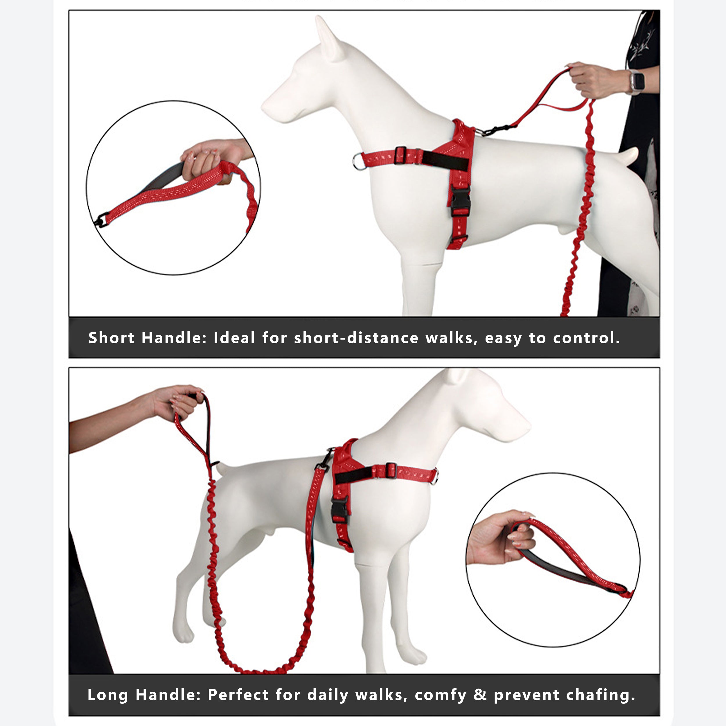 Anna-Kaci Dog Leash Reflective Comfort Dual Handle Elastic Pet Training Leash