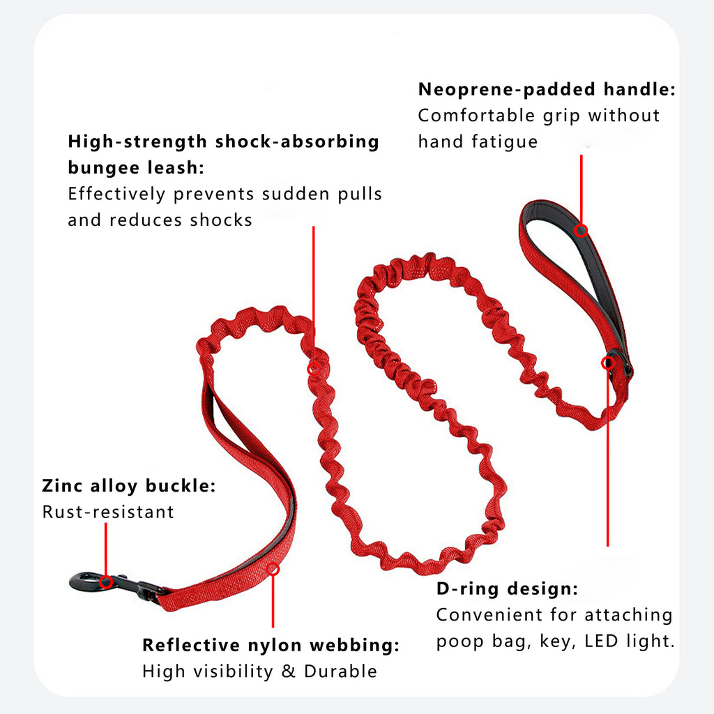 Anna-Kaci Dog Leash Reflective Comfort Dual Handle Elastic Pet Training Leash